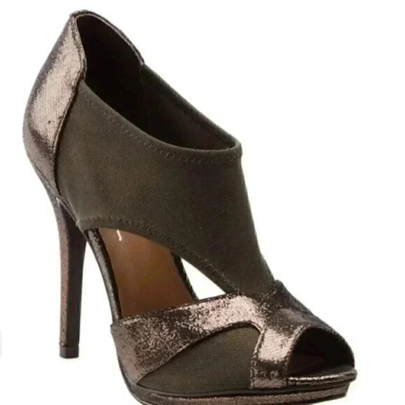 Donald J Pliner Women's Pausha Peep Toe Side Cut Leather Canvas Pumps Bronze 6 - Picture 1 of 8